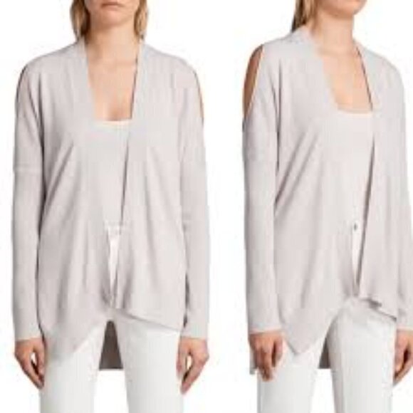 All Saints Reya Open Shoulder Cardigan Size XS Cream - Picture 2 of 6